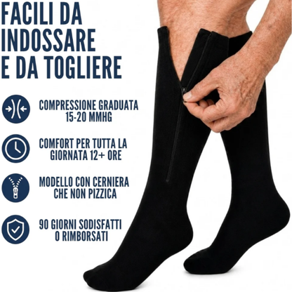 Calze a Compressione Graduata con Cerniera – Sollievo per Gambe Gonfie e Stanche