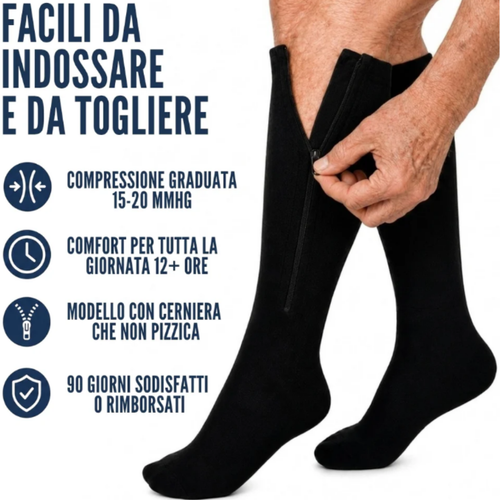 Calze a Compressione Graduata con Cerniera – Sollievo per Gambe Gonfie e Stanche