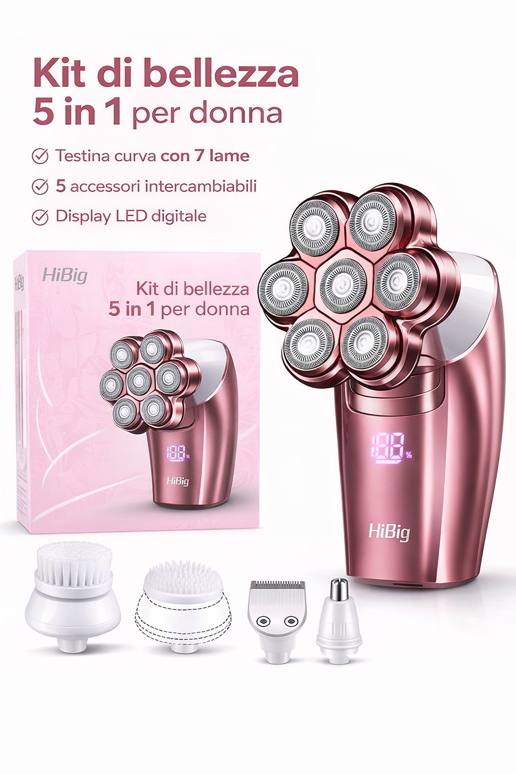 Rasoio Elettrico Donna 5 in 1 – Delicato, Versatile e Impermeabile