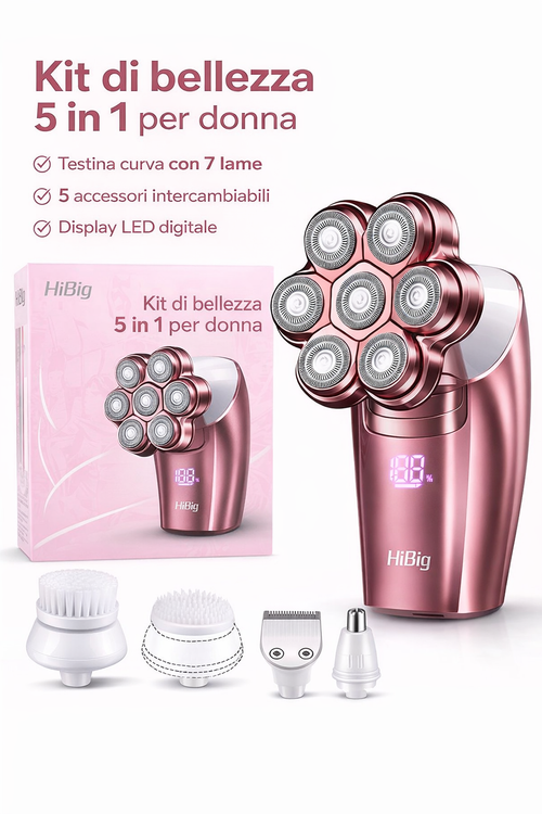 Rasoio Elettrico Donna 5 in 1 – Delicato, Versatile e Impermeabile