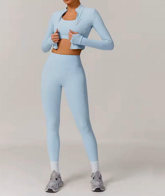 Women's Seamless High-Waist Leggings & Long Sleeve Crop Top Set