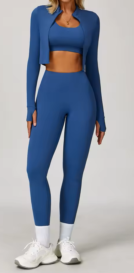 Women's Seamless High-Waist Leggings & Long Sleeve Crop Top Set